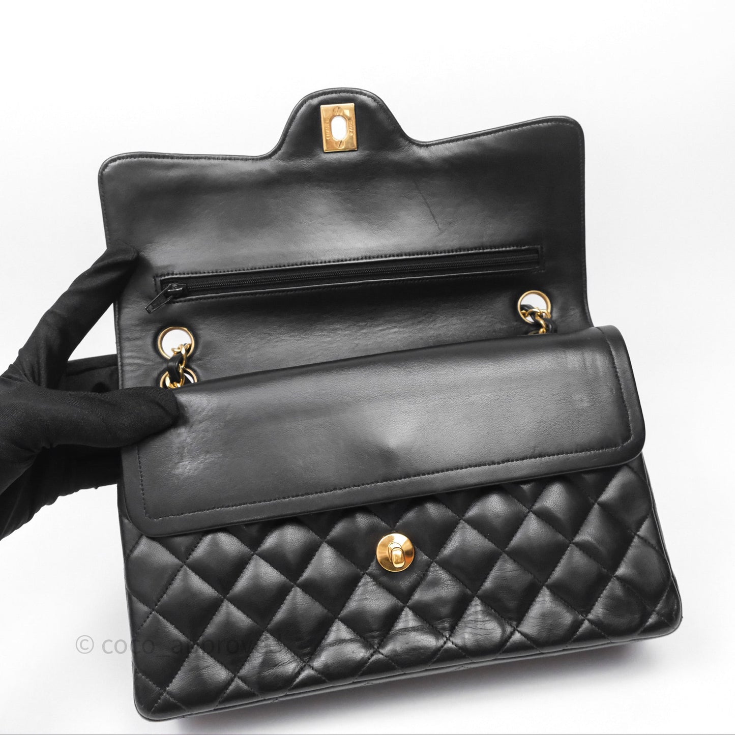 Chanel Classic Vintage Double Flap M/L Black Lambskin Gold Hardware