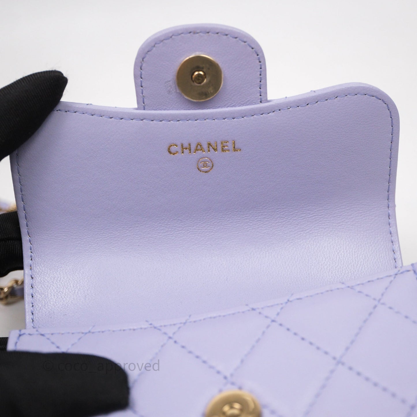 Chanel Mini Handle Flap Coin Purse With Chain Lilac Lambskin Gold Hardware