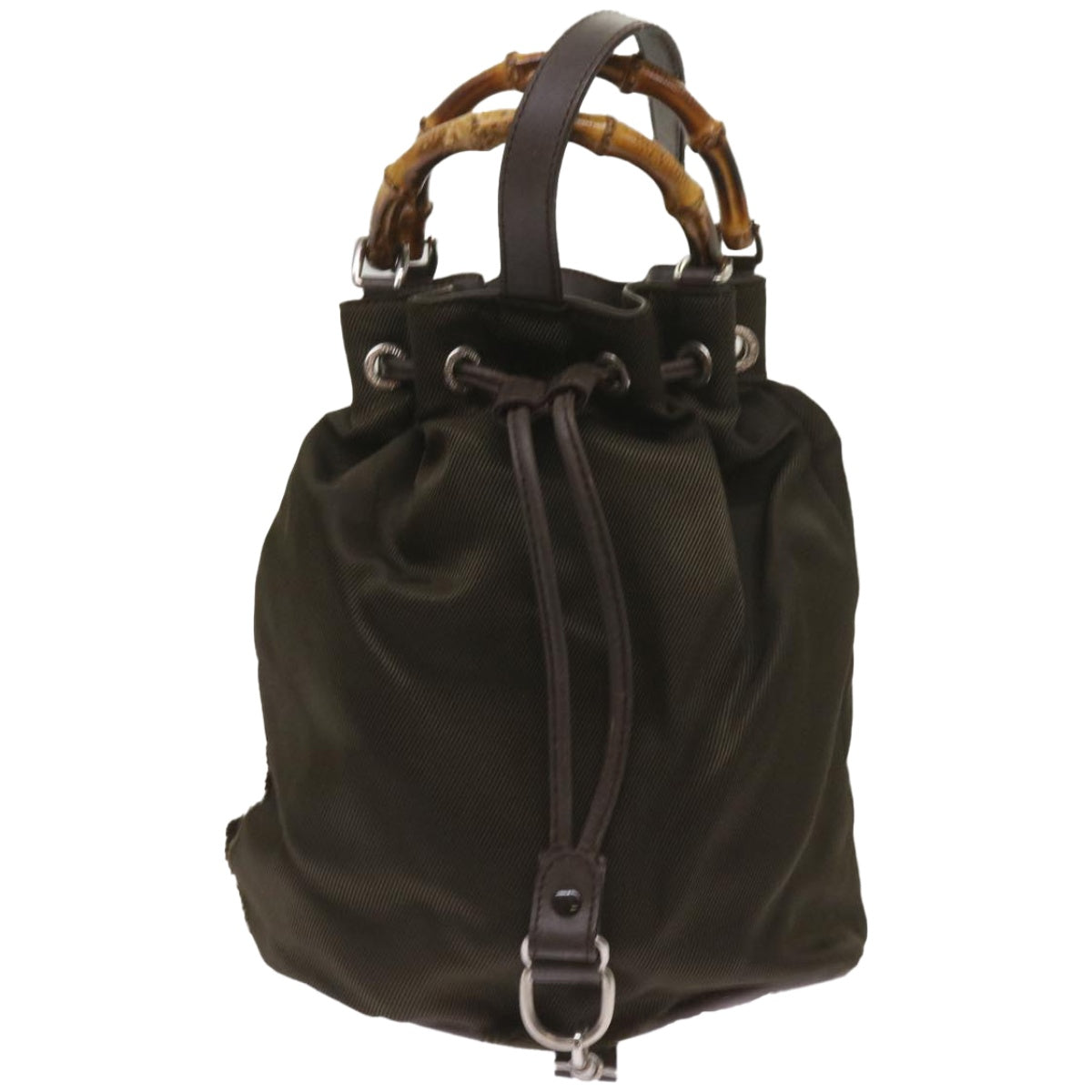 GUCCI Bamboo Shoulder Bag Nylon Khaki 003 2854 0060 5  67350