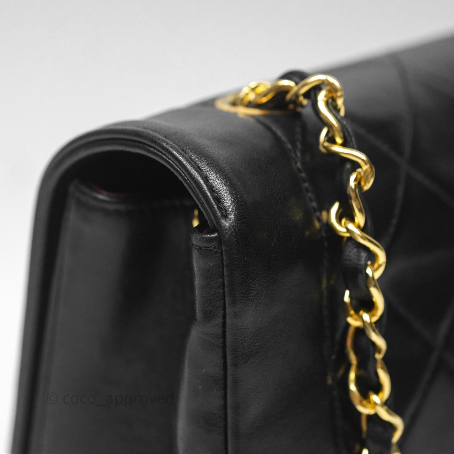 Chanel Medium Vintage Quilted Classic Diana Flap Bag Black Lambskin 24K Gold Hardware