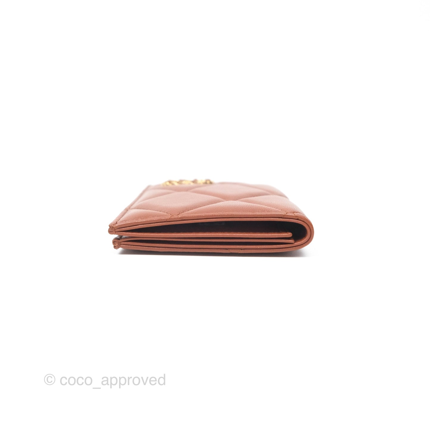 Chanel 19 Quilted Passport Holder Tan Lambskin Gold Hardware