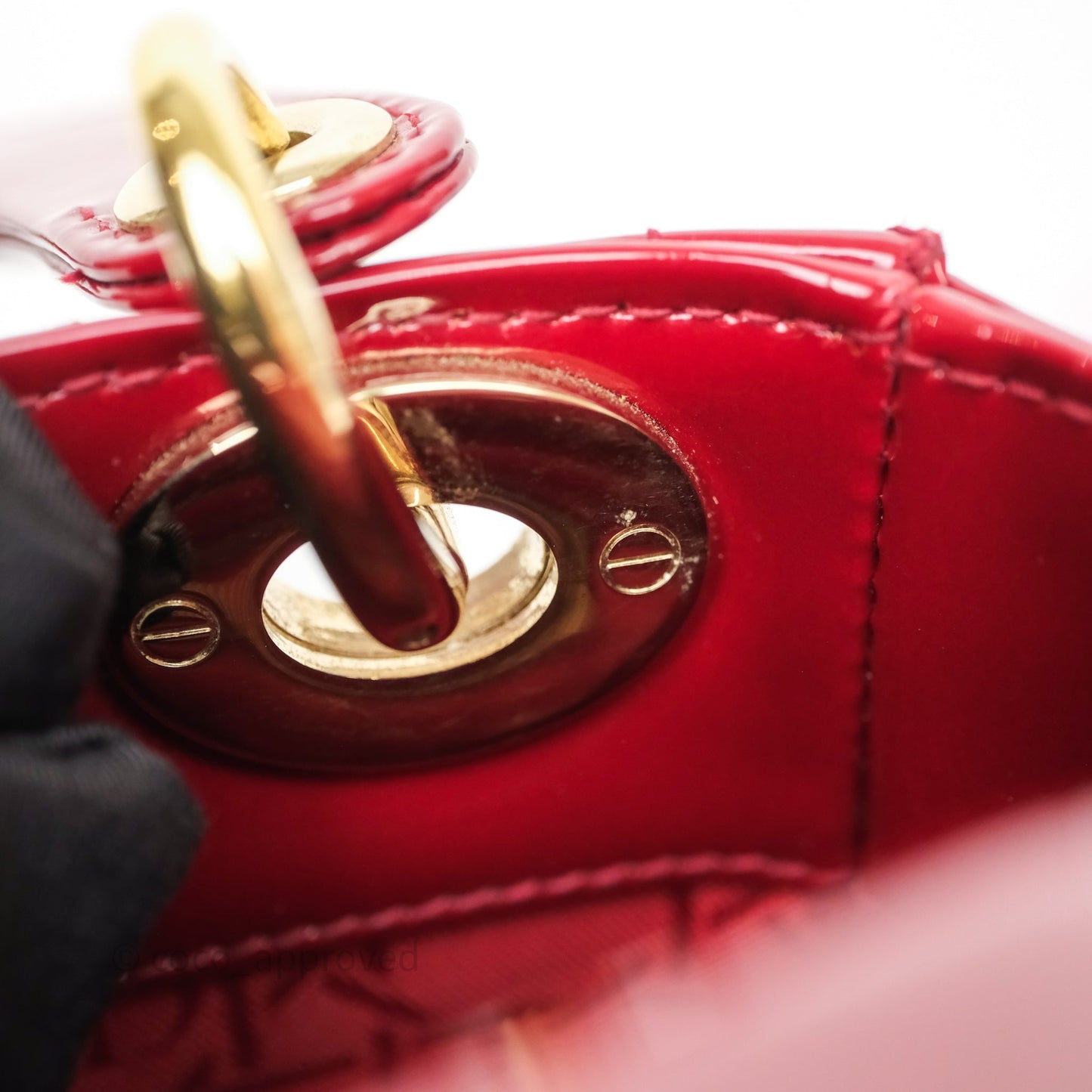 Christian Dior Mini Lady Dior Red Patent Cannage Gold Hardware