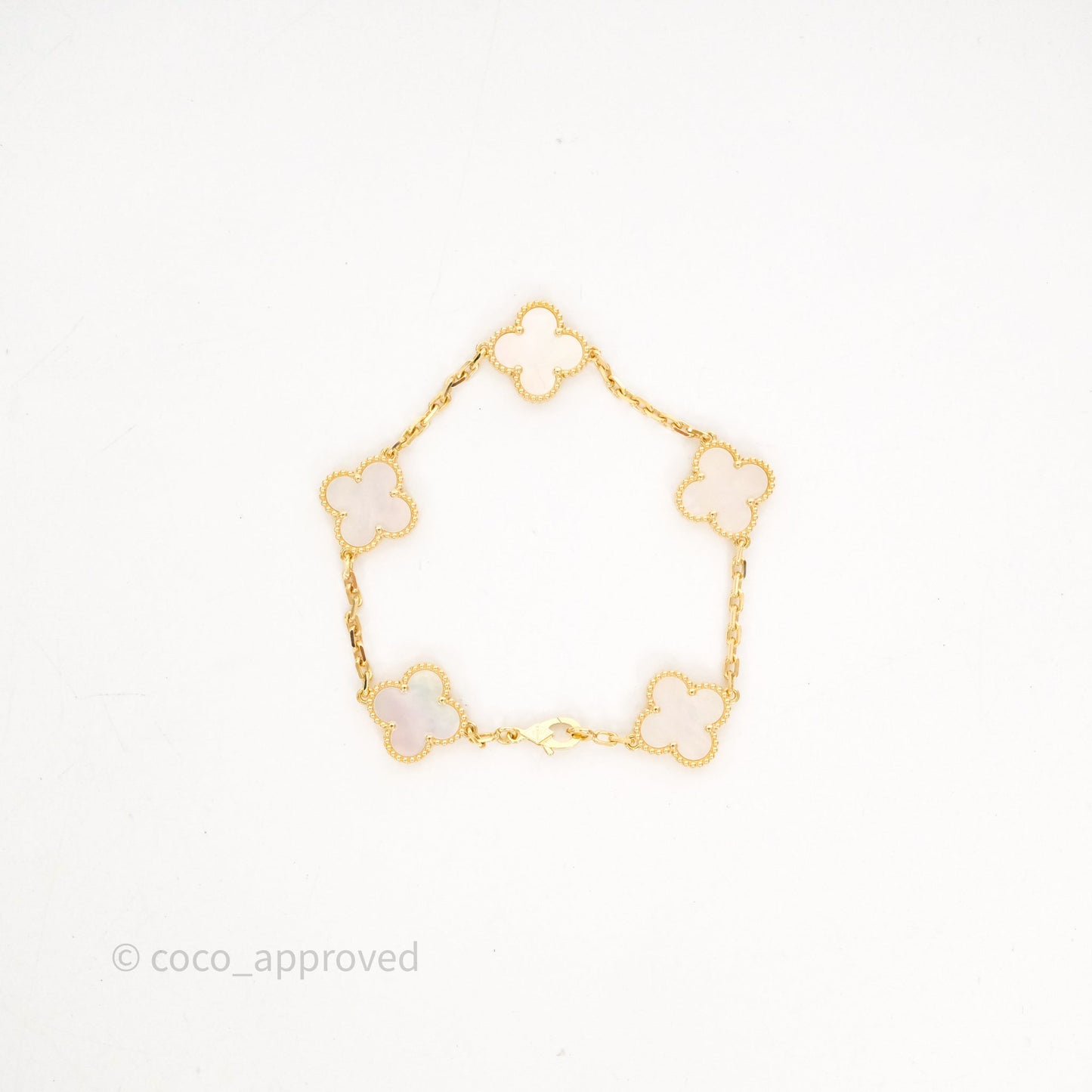 Van Cleef & Arpels Vintage Alhambra 5 Motifs White Yellow Gold Bracelet