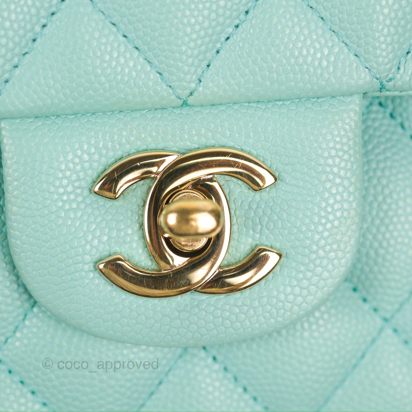 Chanel Small Classic Quilted Flap Tiffany Blue Caviar Gold Hardware 20C