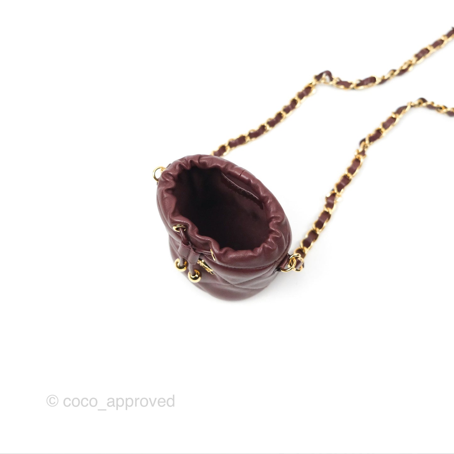 Chanel Mini Bucket Bag with Fluffy Chain Burgundy Lambskin Gold Hardware