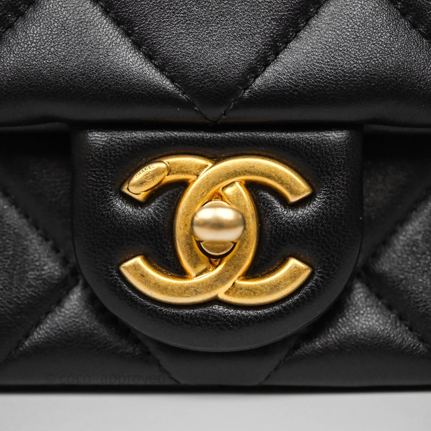Chanel Quilted Flap Bag with Pearl Chain Black Calfskin Aged Gold Hardware