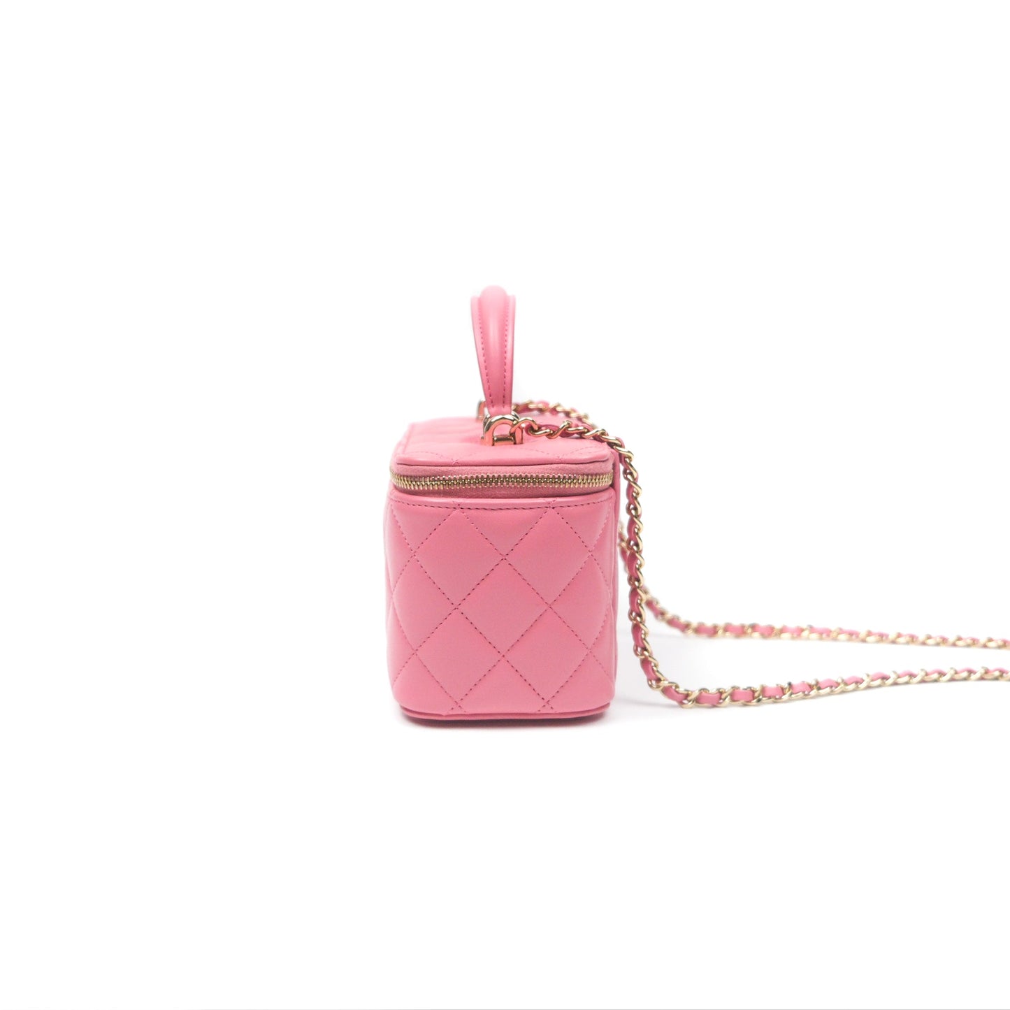 Chanel Vanity Rectangular Top Handle Pink Lambskin Gold Hardware