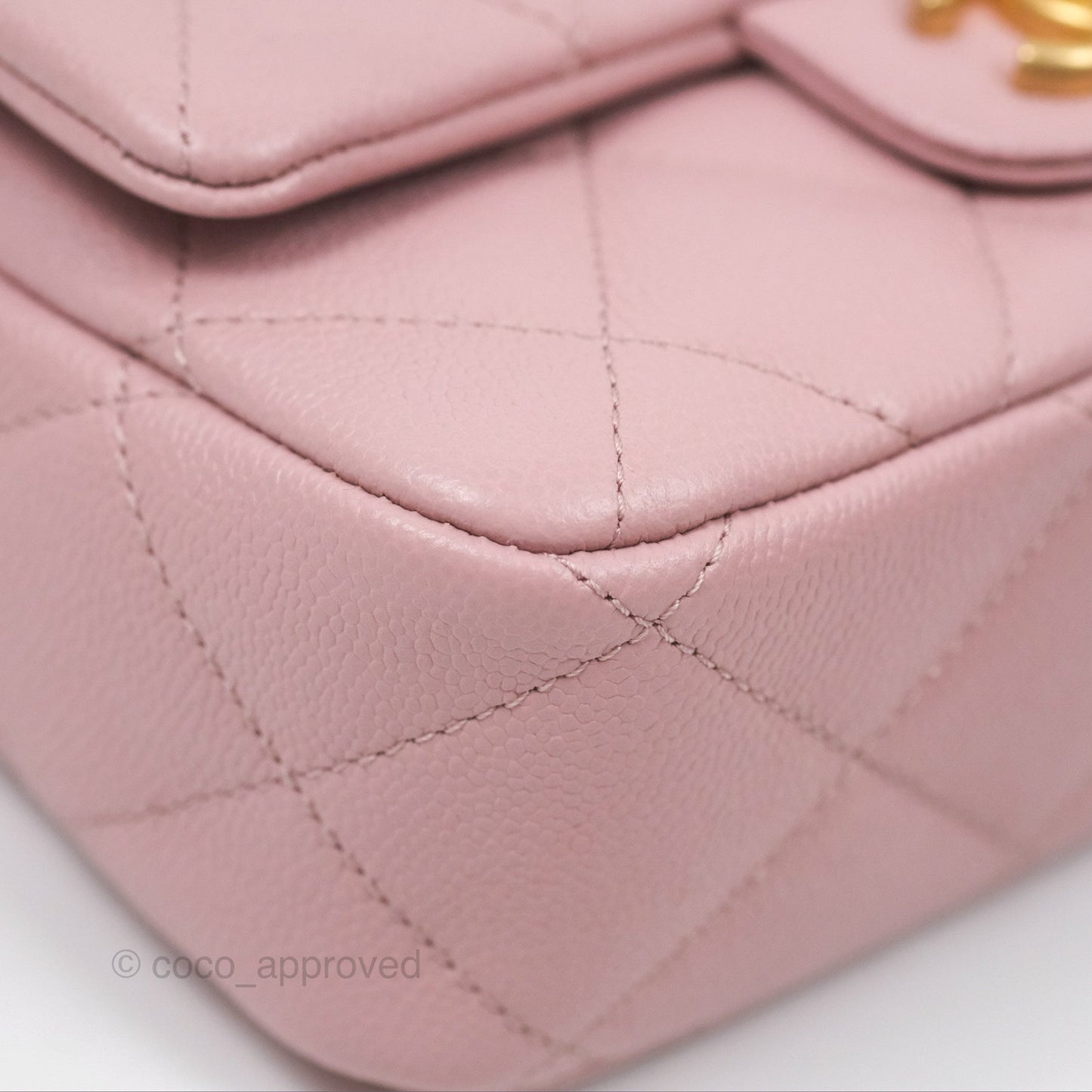 Chanel Mini Flap Bag Heart Adjustable Chain Dusty Pink Caviar Aged Gold Hardware