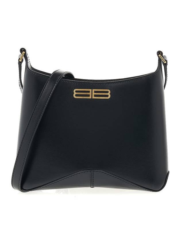 Luxury Balenciaga Double B Logo Hobo Shoulder Bag Black