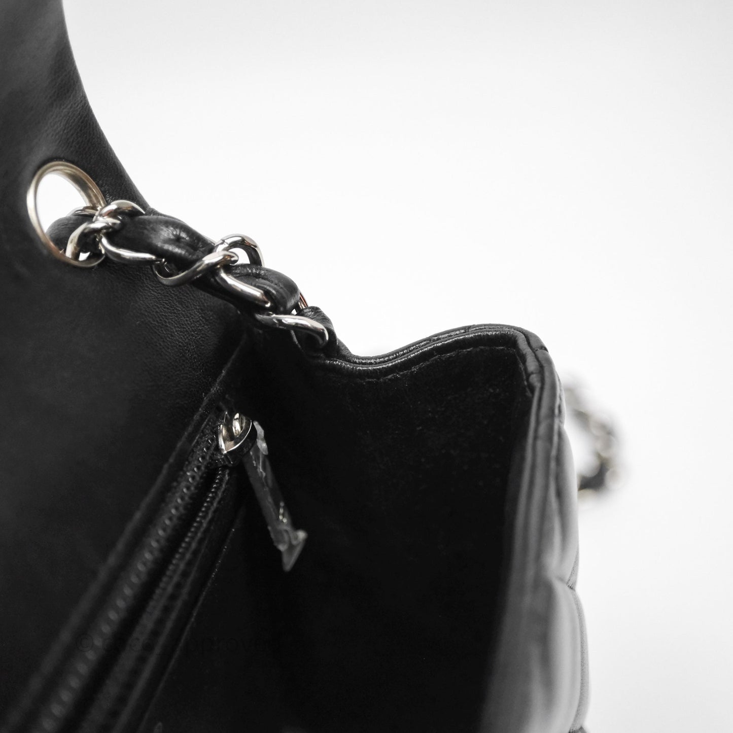 Chanel Mini Square Quilted Black Lambskin Silver Hardware