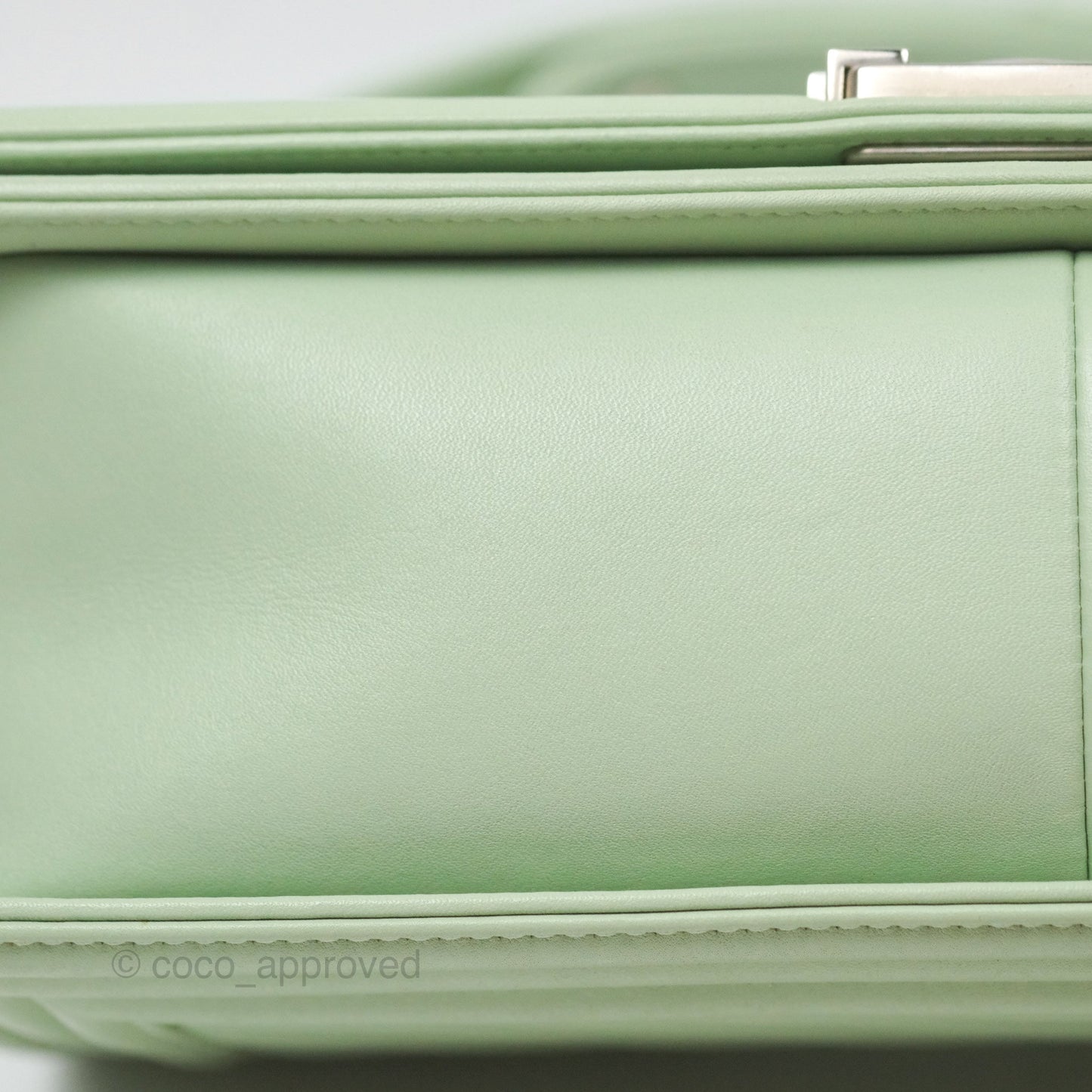 Chanel Medium Chevron Boy Mint Green Calfskin Silver Hardware