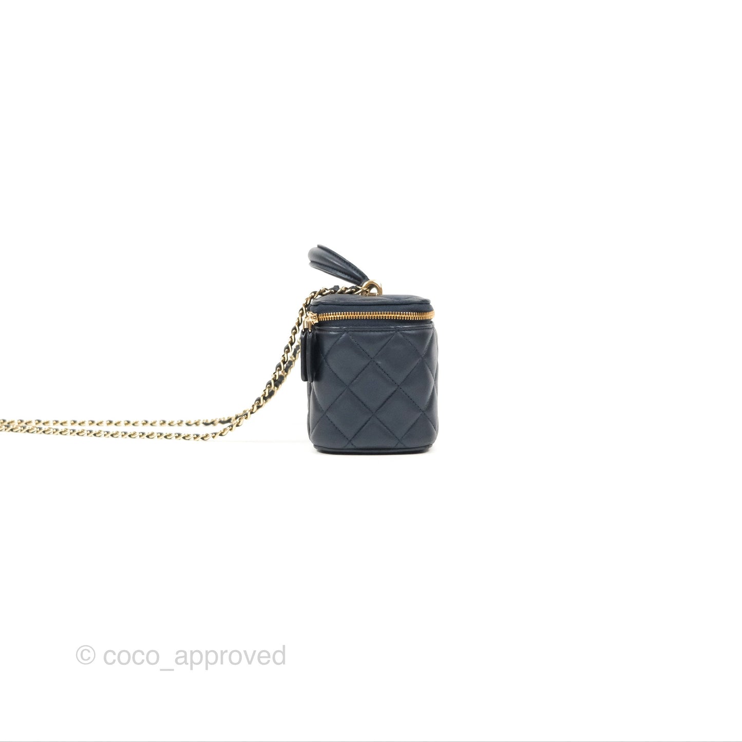 Chanel Vanity Rectangular Top Handle Iridescent Navy Lambskin Gold Hardware