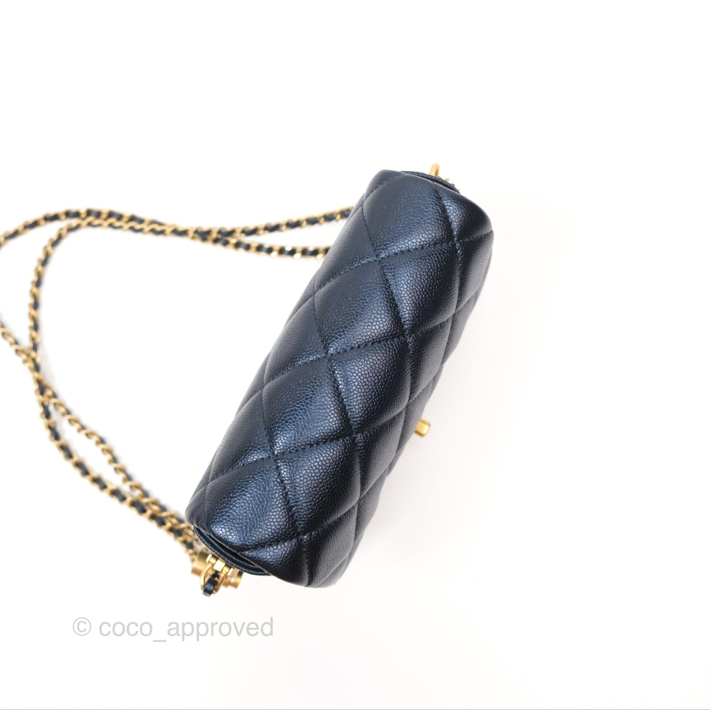 Chanel Quilted My Perfect Mini Iridescent Navy Caviar Aged Gold Hardware 21K