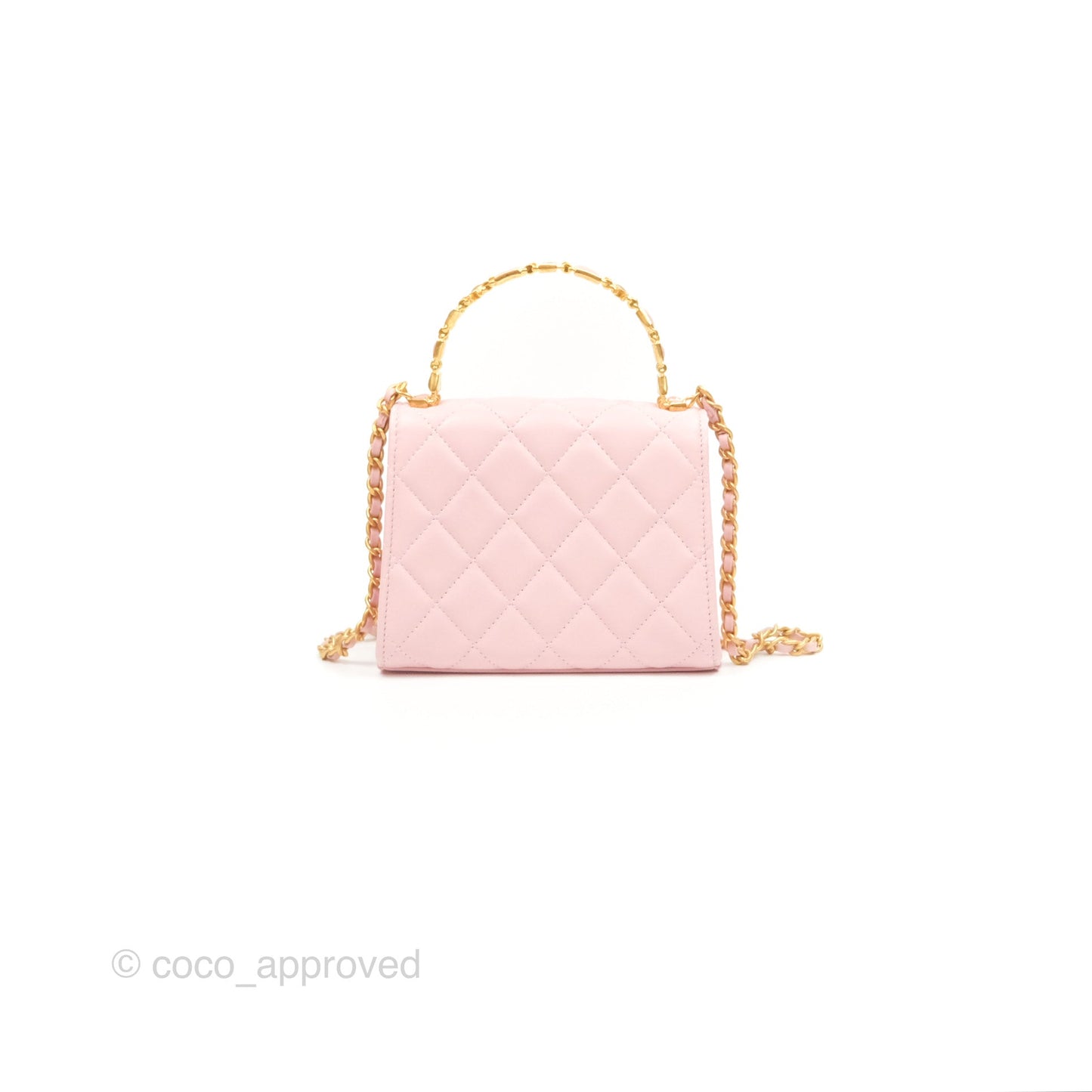 Chanel Enamel Top Handle Clutch with Chain Pink Lambskin Aged Gold Hardware 22B