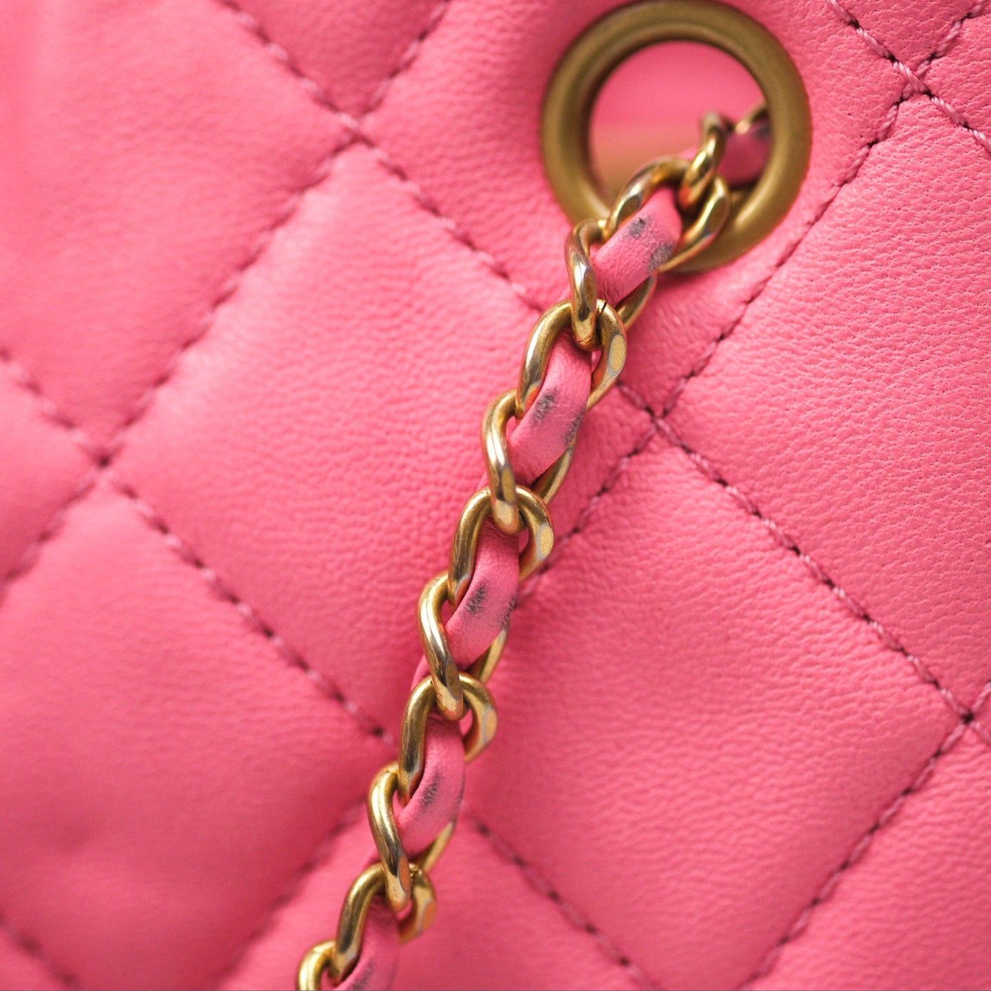 Chanel Pearl Crush Drawstring Bucket Bag Pink Lambskin Aged Gold Hardware