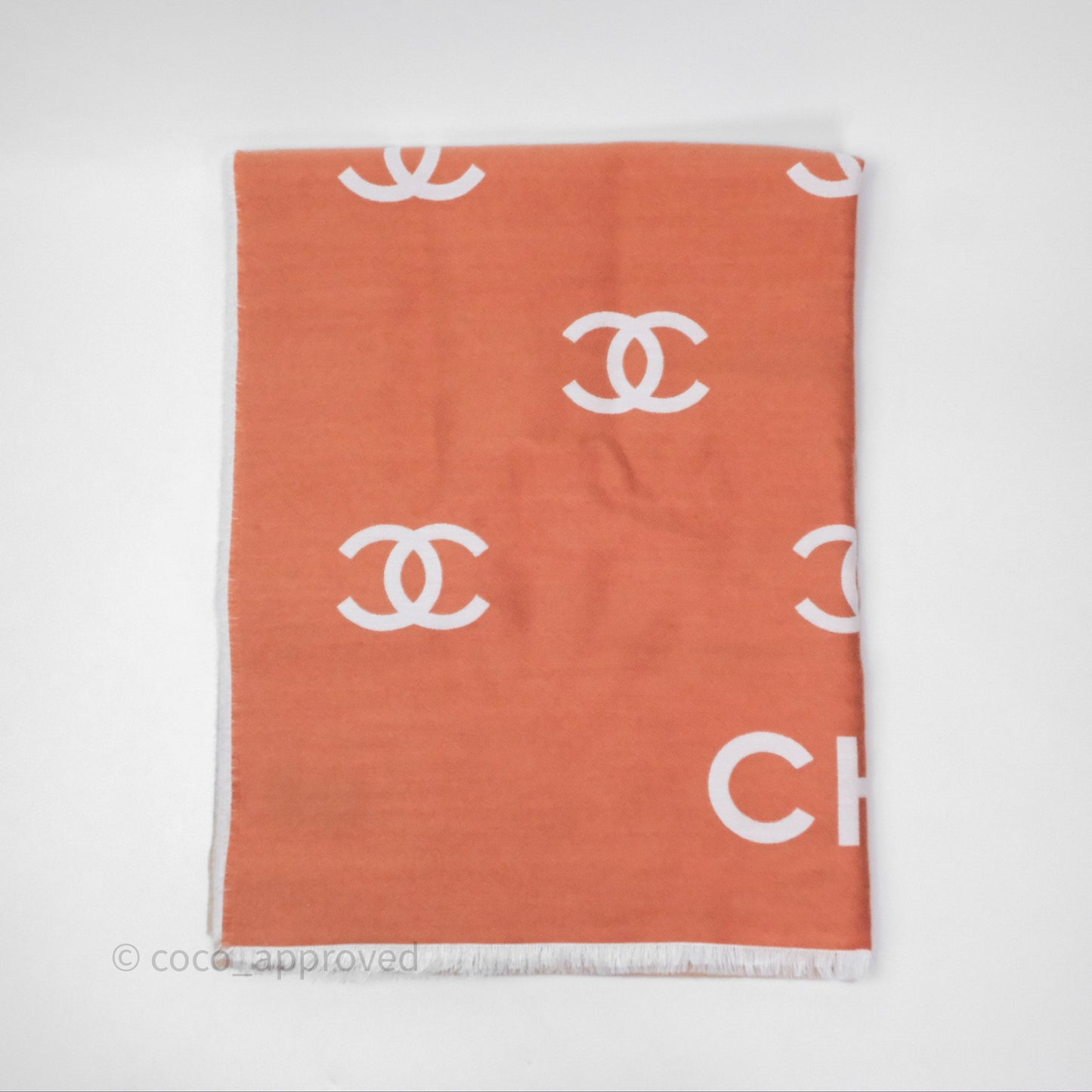 Chanel CC Logo Scarf Wool Coral 25C