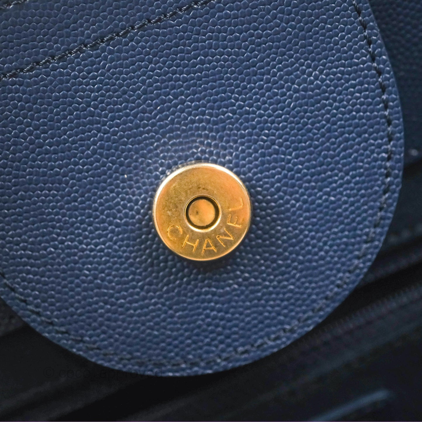Chanel Small Studded Deauville Tote Navy Caviar Aged Gold Hardware