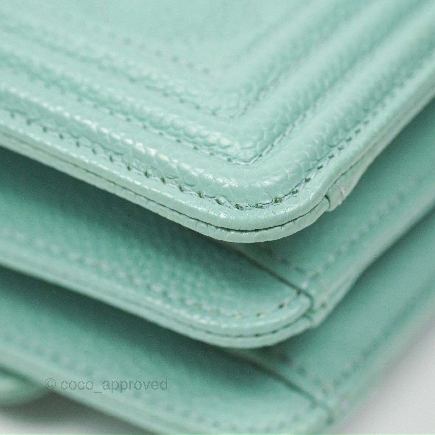 Chanel Quilted North South Boy Flap Tiffany Green Caviar Gold Hardware