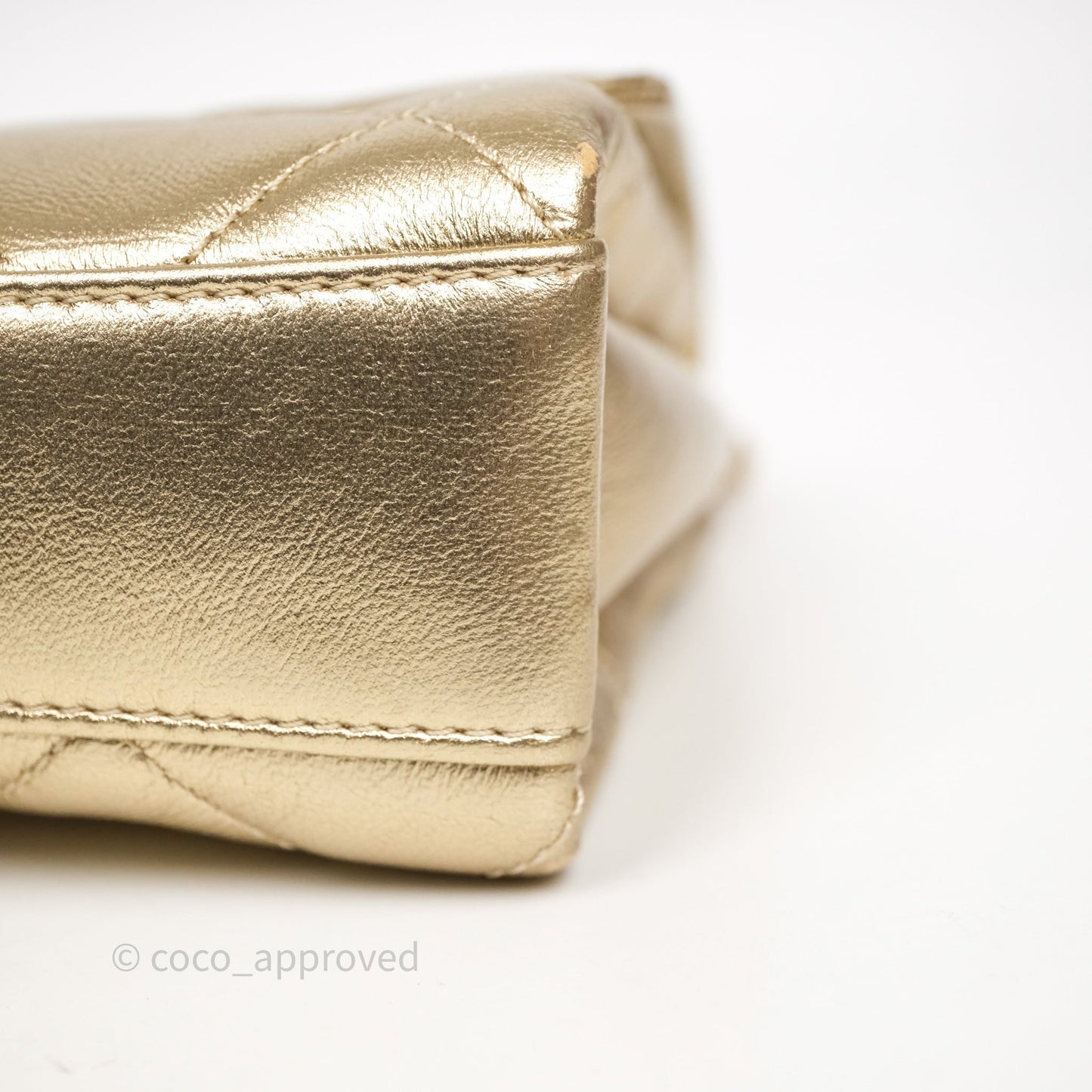 Chanel Mini Crystal Logo Handle Flap Bag Metallic Gold Lambskin 22S