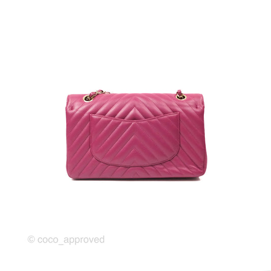 Chanel Medium Classic Flap Chevron Dark Plum Pink Lambskin Gold Hardware