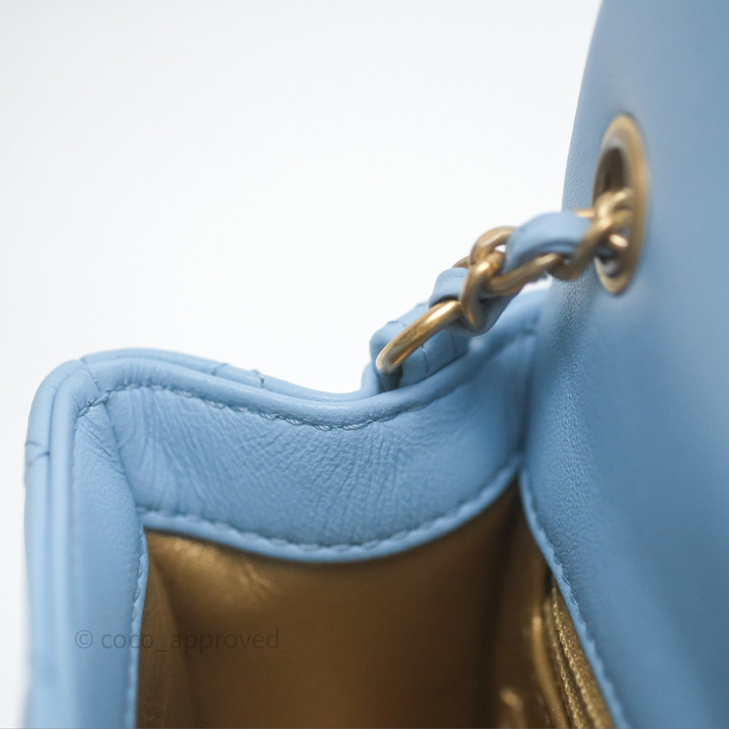 Chanel Mini Rectangular Pearl Crush Quilted Blue Lambskin Aged Gold Hardware
