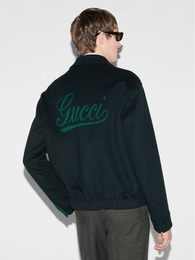 Luxury Gucci Trending 2025 Jacquard Wool Zip-Up Jacket Dark Blue