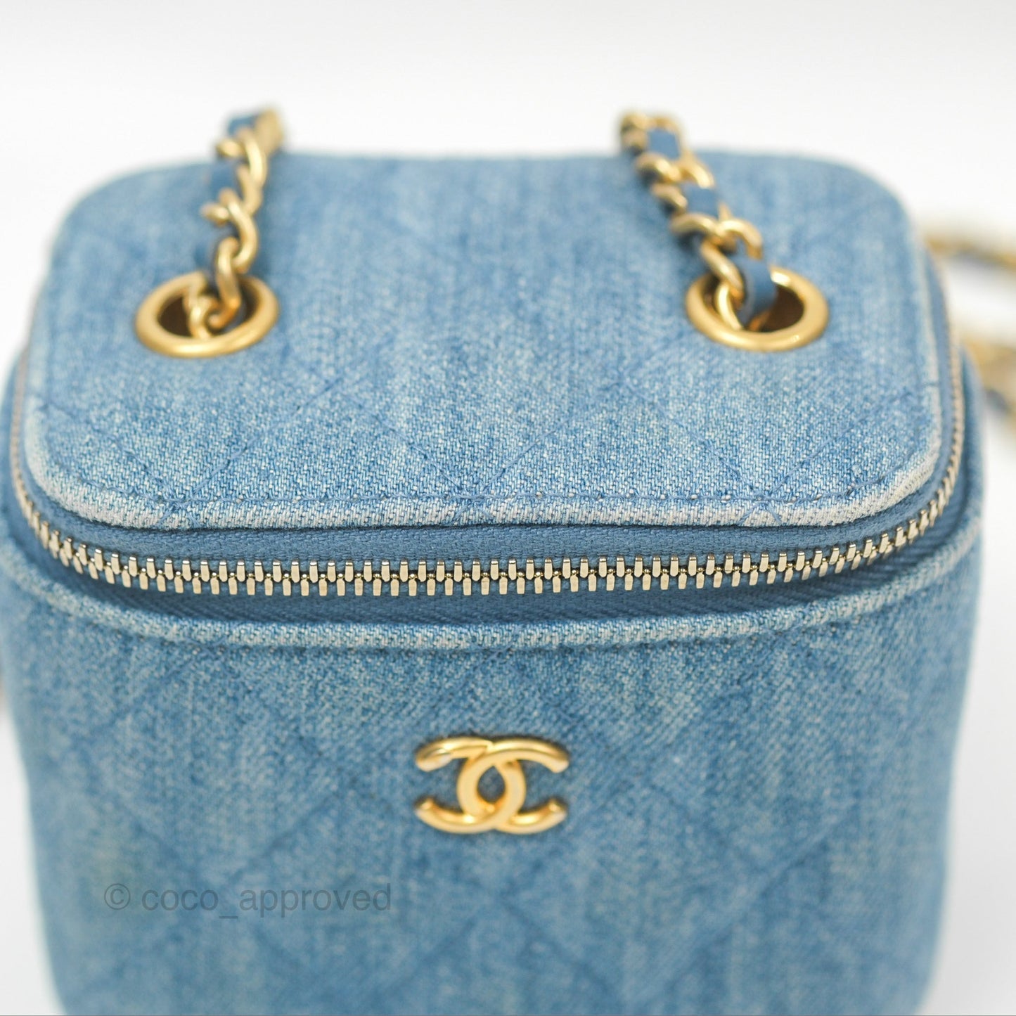 Chanel Mini Pearl Crush Vanity With Chain Denim Aged Gold Hardware