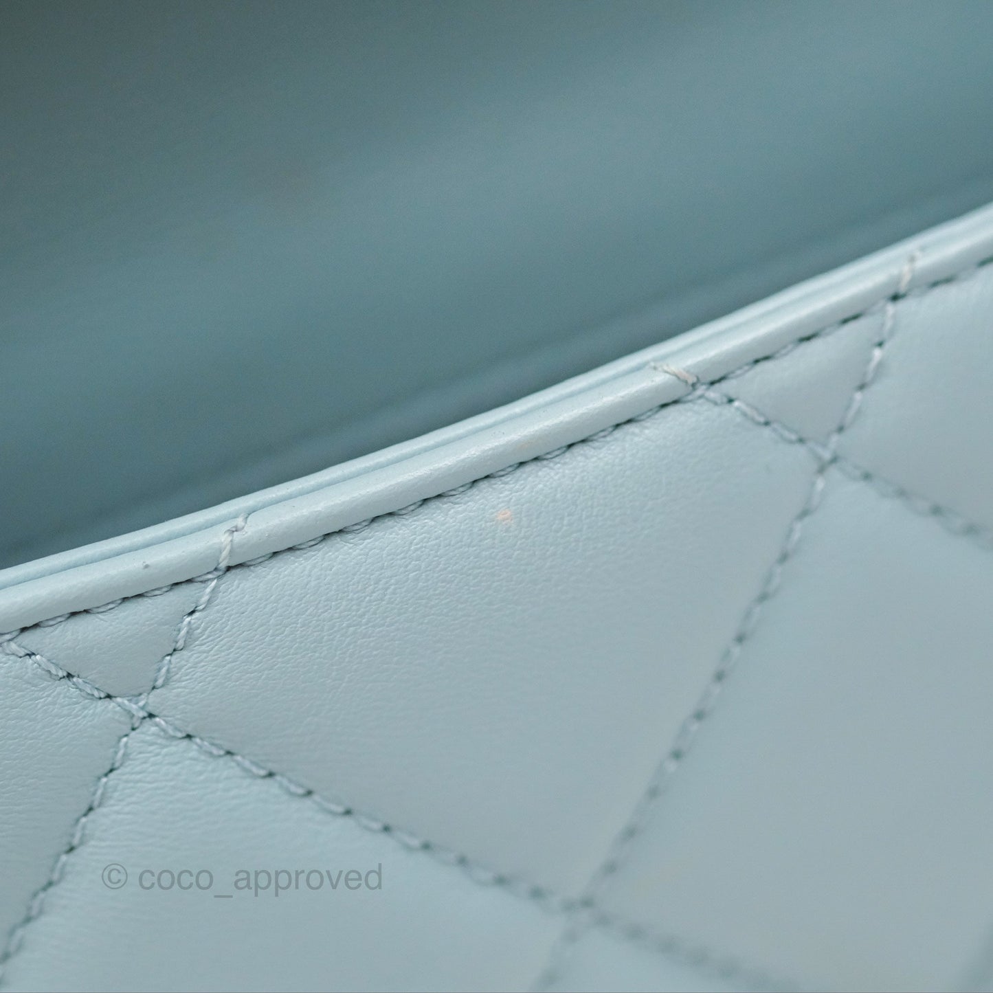Chanel Quilted Enamel Pending CC Mini Square Flap Baby Blue Lambskin 22P