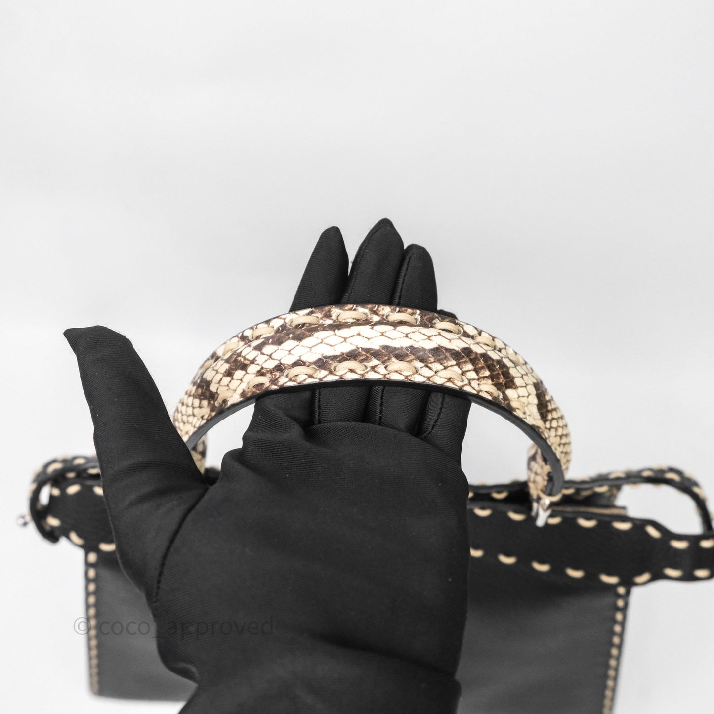 Fendi Peekaboo ISeeU Python Handle Handbag Black Calfskin Silver Hardware