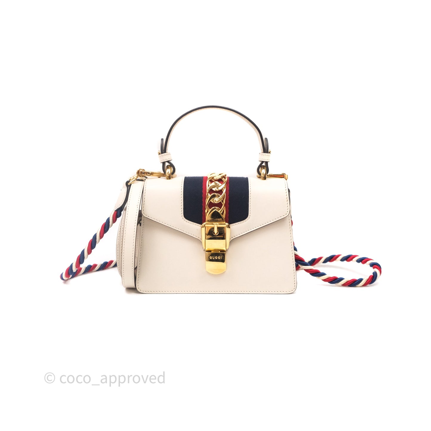 Gucci Mini Sylvie Top Handle White Calfskin Shoulder Bag⁣ ⁣⁣⁣⁣⁣⁣⁣⁣⁣⁣⁣⁣⁣⁣⁣⁣With Strap