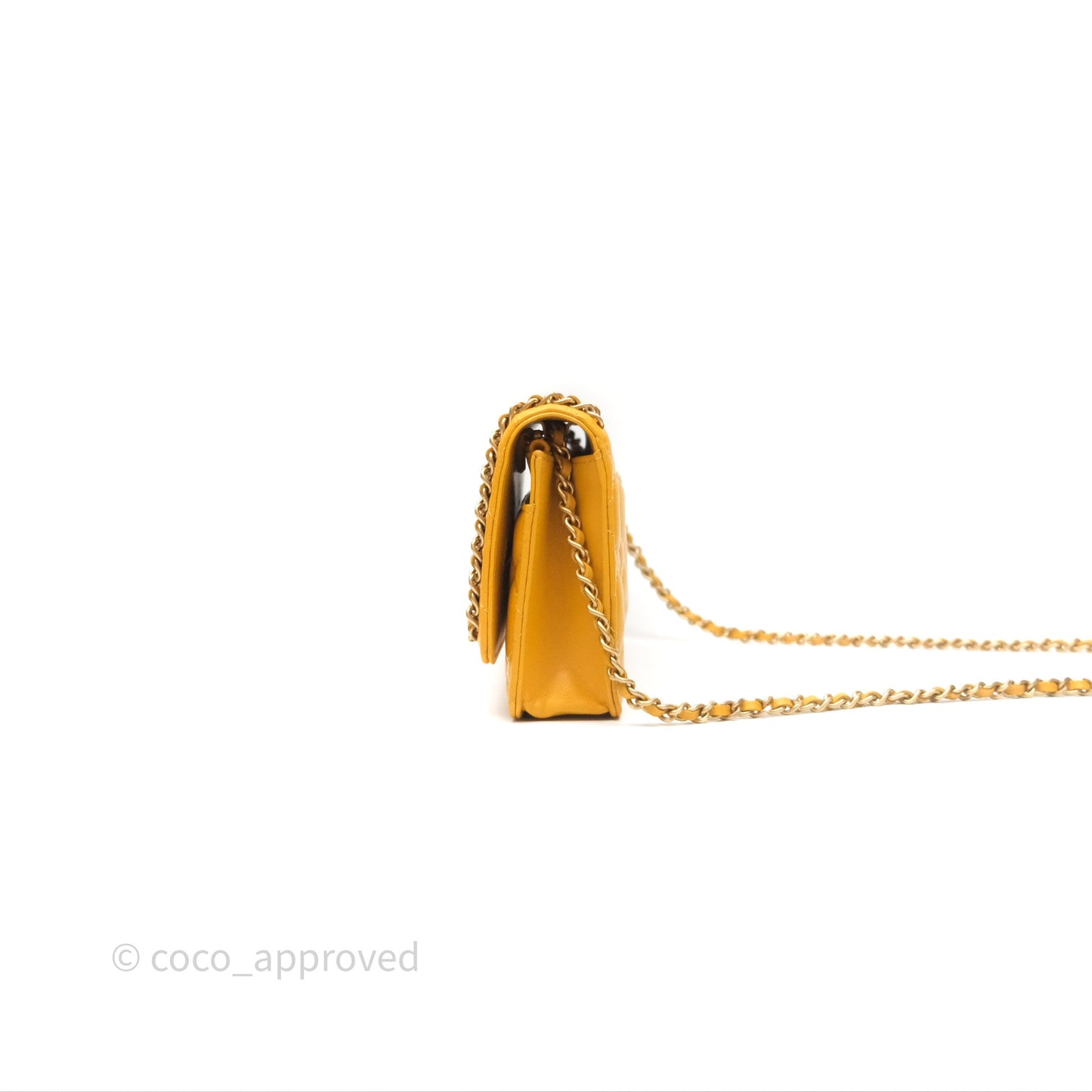 Chanel Quilted Classic Chain Around WOC Yellow Lambskin Aged Gold Hardware