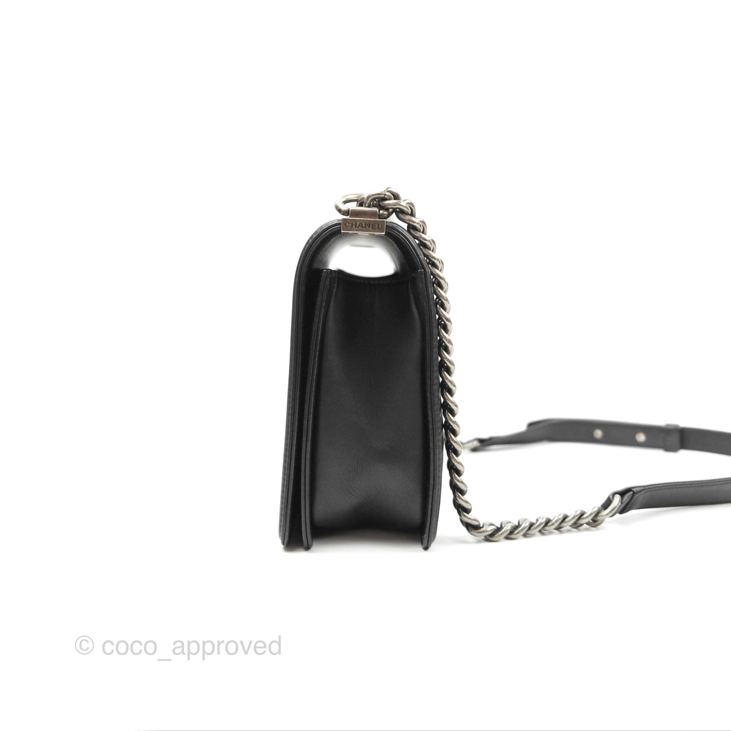 Chanel Quilted New Medium Boy Black Lambskin Ruthenium Hardware