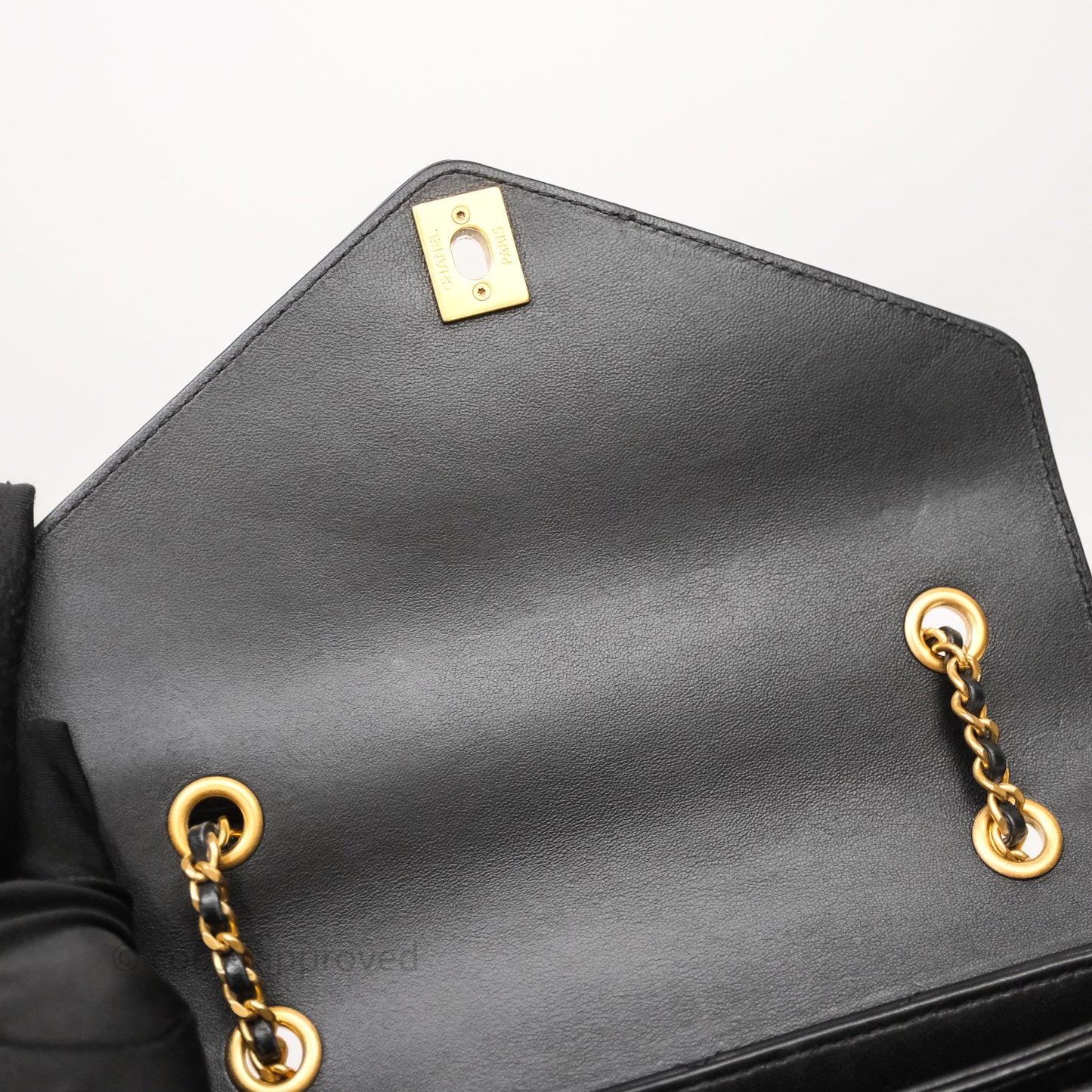 Chanel Chevron Flap Bag Black Calfskin Aged Gold Hardware