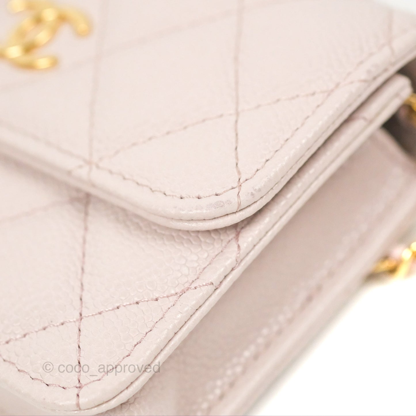 Chanel Miss Coco Clutch With Chain Quilted Lilac Pink Caviar Gold Hardware