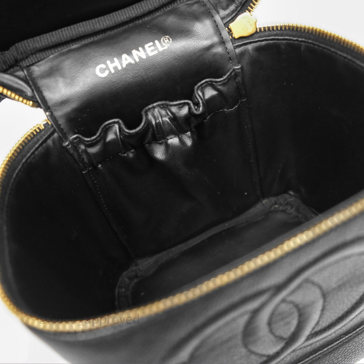 Chanel Vintage Vanity Case Black Caviar Gold Hardware