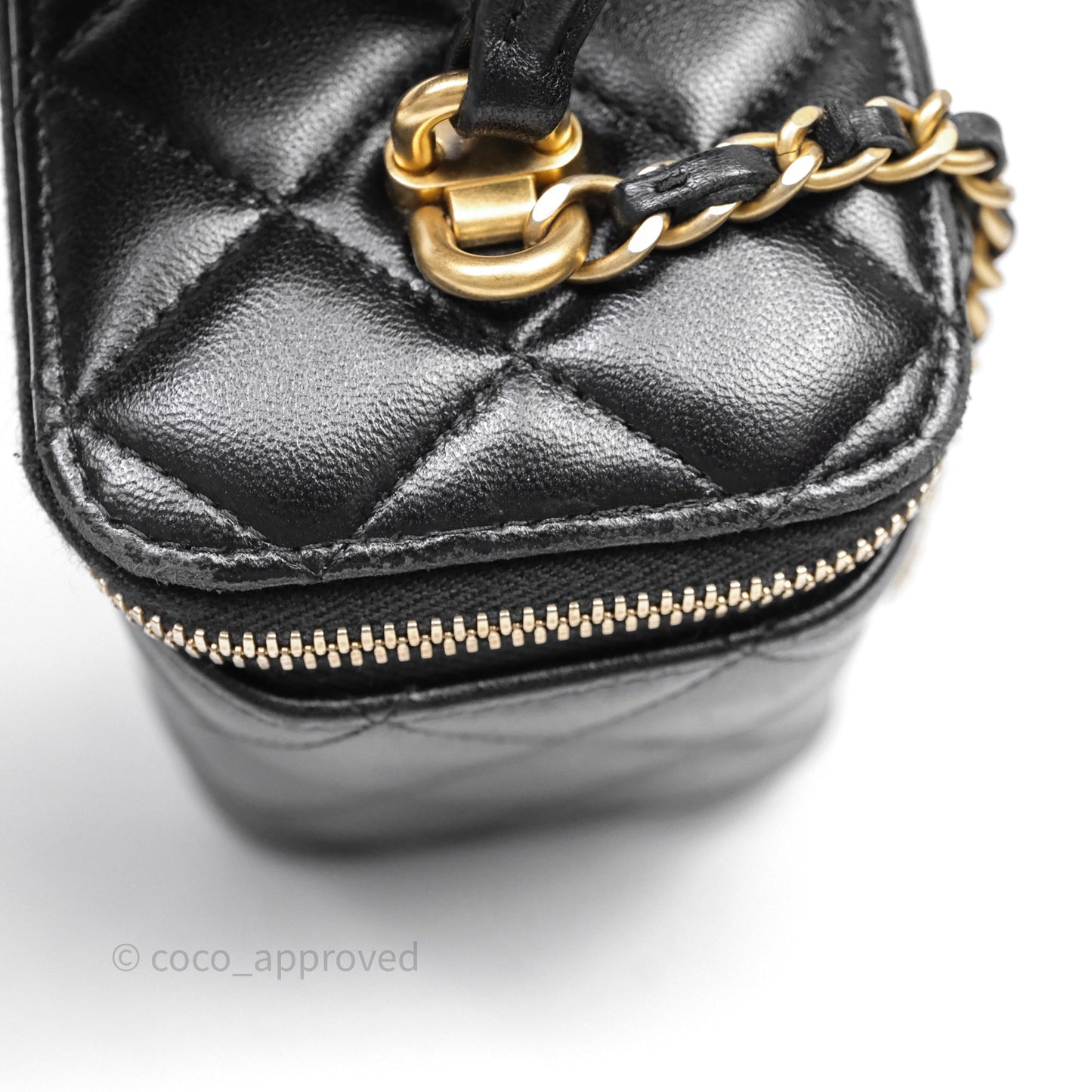 Chanel Vanity Rectangular Top Handle Black Lambskin Gold Hardware