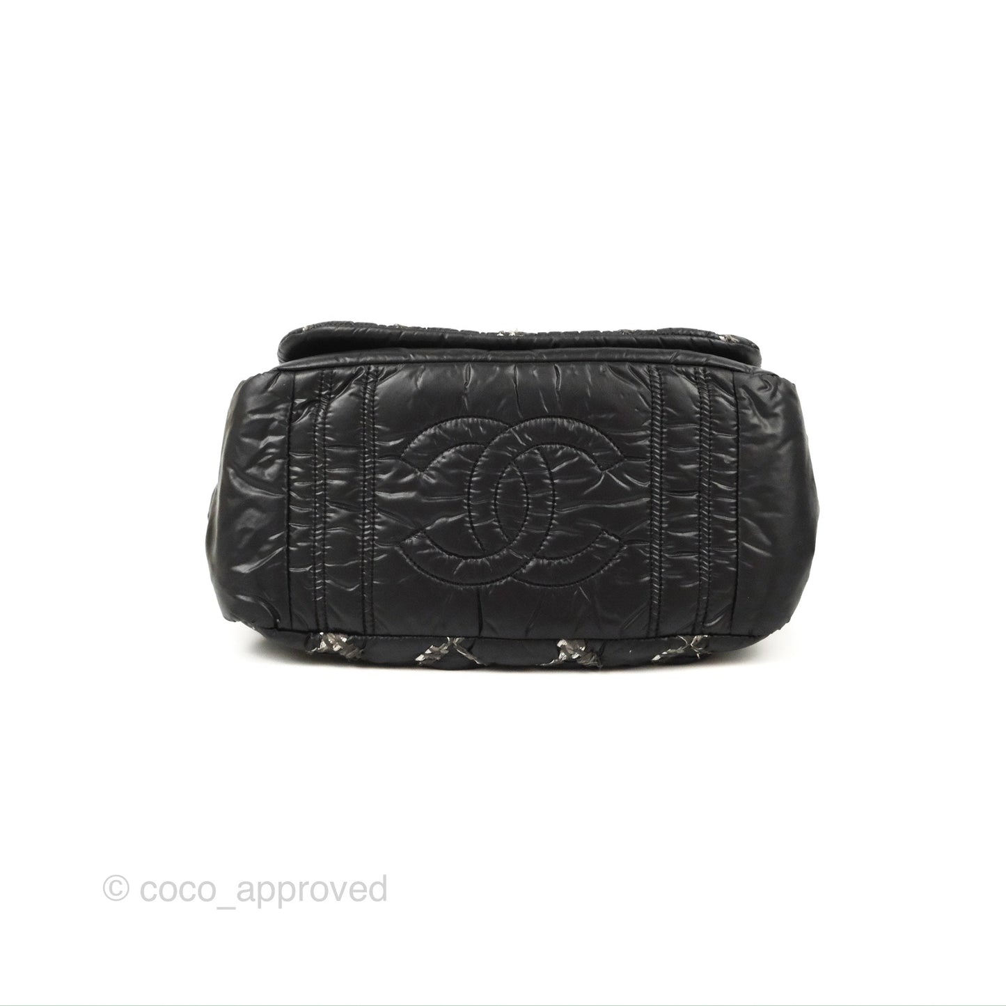 Chanel Tweed On Stitch Bubble Accordion Flap Black Nylon Silver Hardware