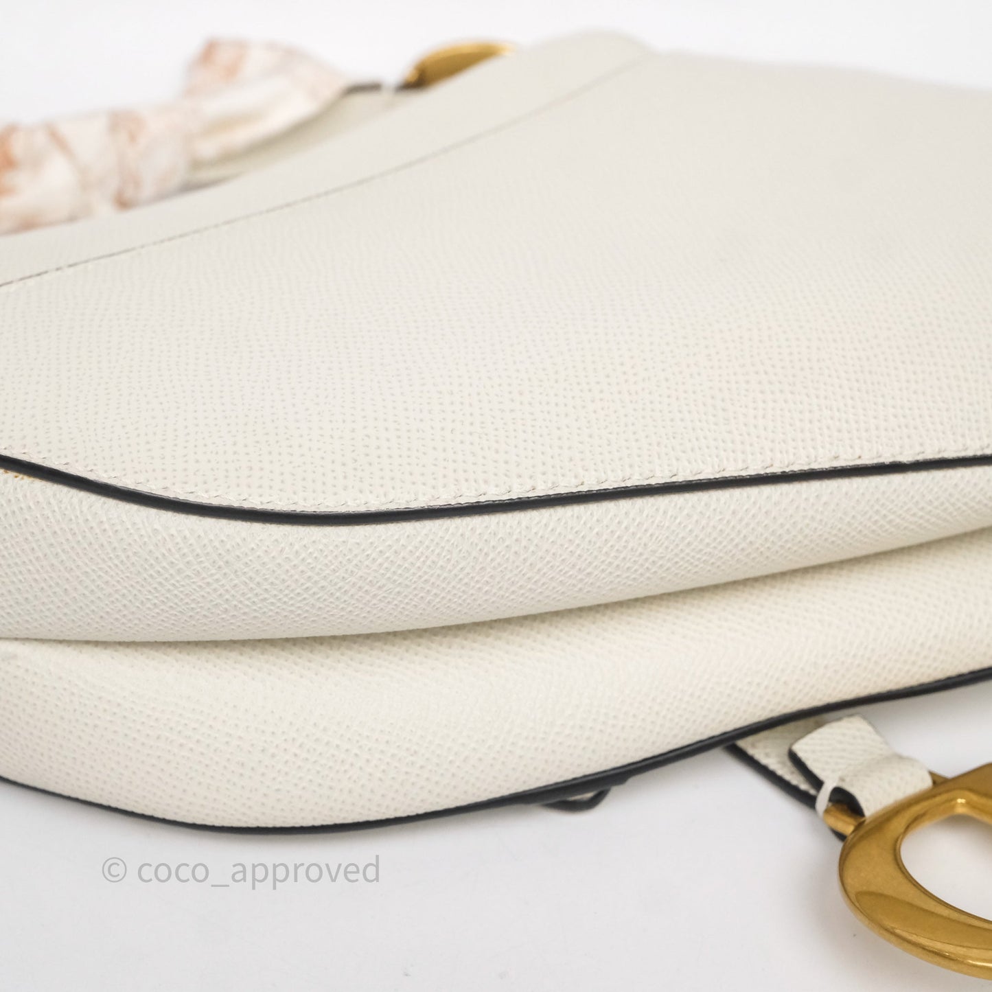 Christian Dior Saddle Bag White Grained Calfskin Gold Hardware