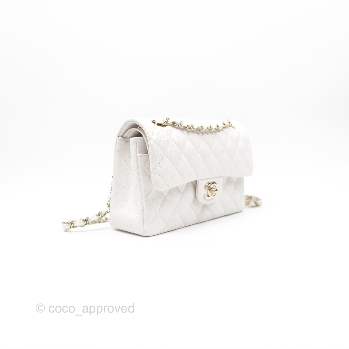 Chanel Small Classic Quilted Flap White Caviar Gold Hardware