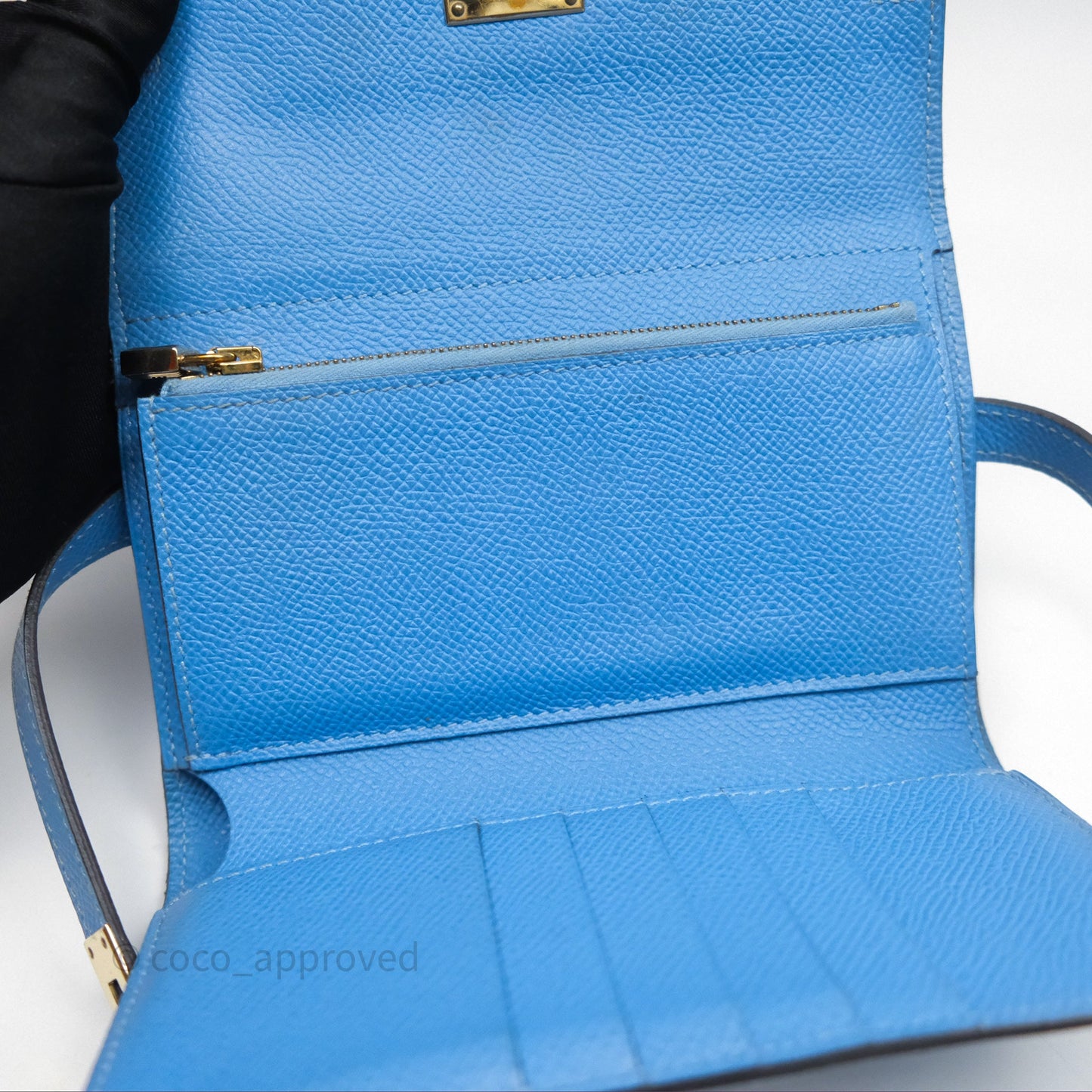 Hermès Kelly Depliant Wallet Blue Epsom Gold Hardware