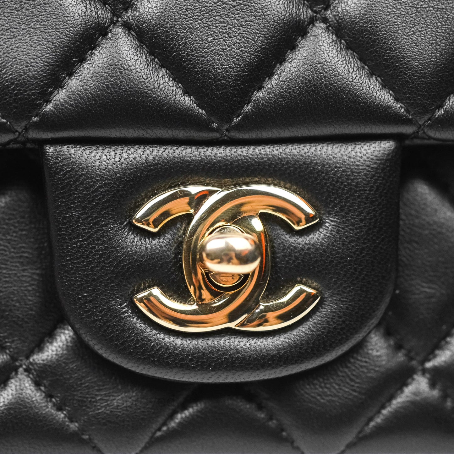 Chanel Quilted Mini Rectangular Black Lambskin Gold Hardware