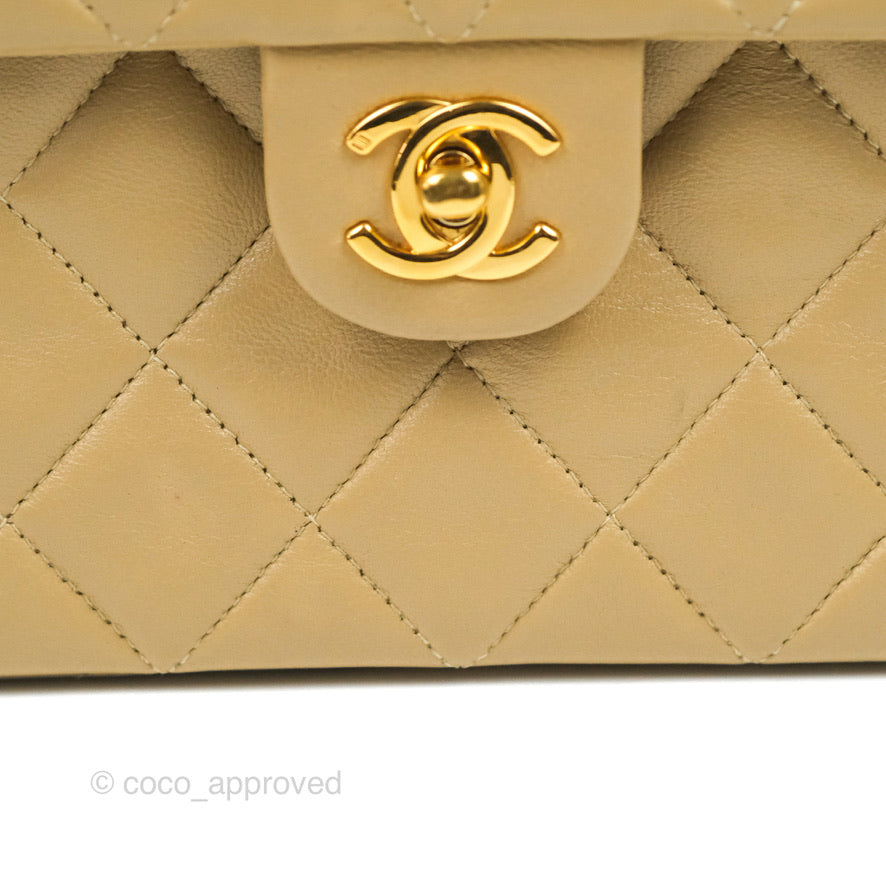 Chanel Vintage Square Flap Bag Beige Lambskin 24K Gold Hardware