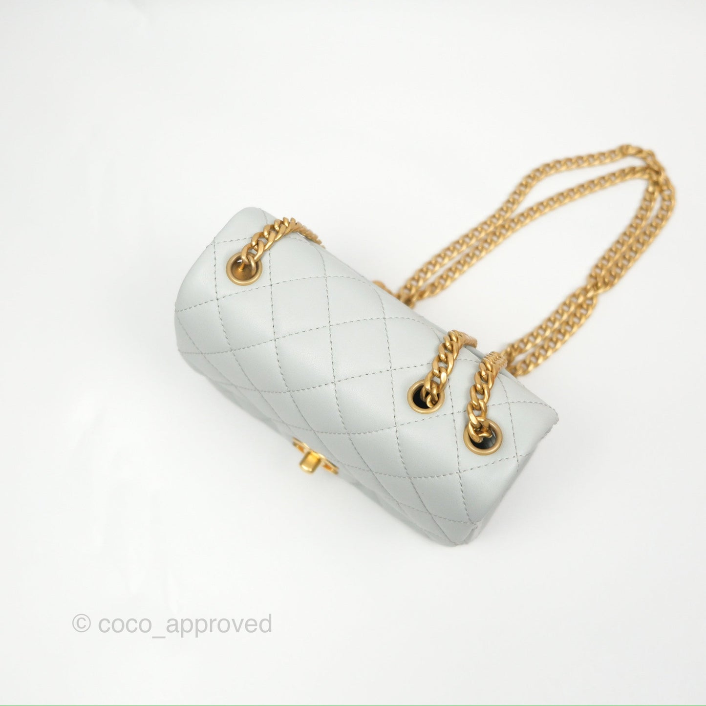 Chanel Quilted Mini Square Flap with Camellia Adjustable Chain Blue Clair Lambskin 23S