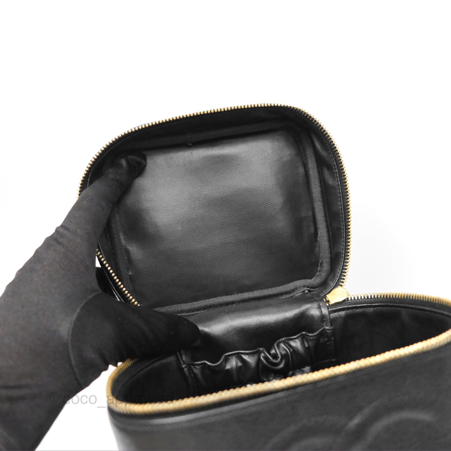 Chanel Vintage Vanity Case Black Caviar Gold Hardware