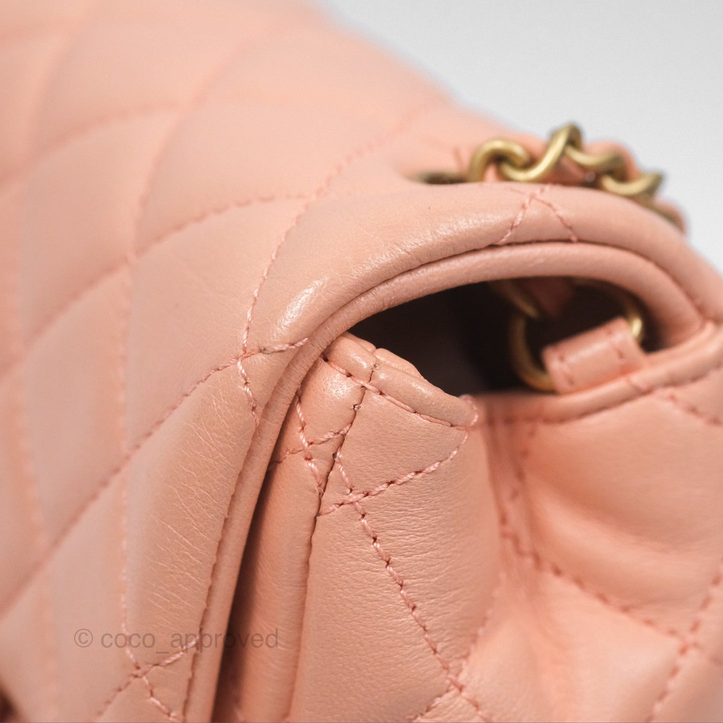 Chanel Pearl Crush Mini Square Quilted Peach Beige Lambskin Aged Gold Hardware