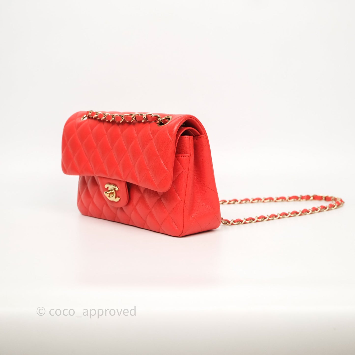 Chanel Small Classic Flap Quilted Red Orange Caviar Gold Hardware