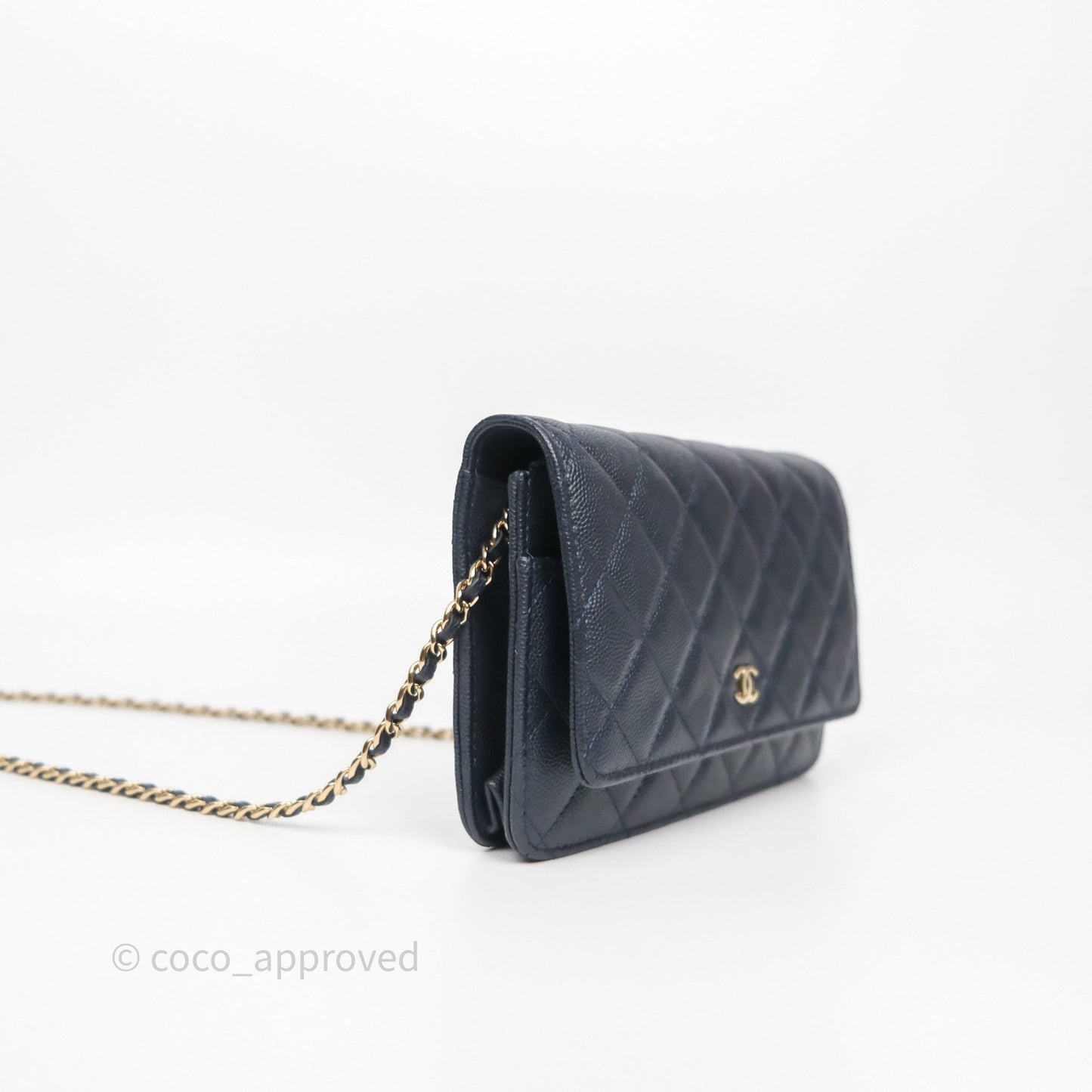 Chanel Classic Wallet On Chain WOC Quilted Navy Caviar Gold Hardware