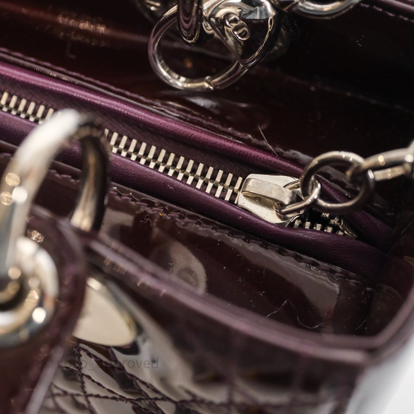 Christian Dior Medium Lady Dior Burgundy Patent Silver Hardware