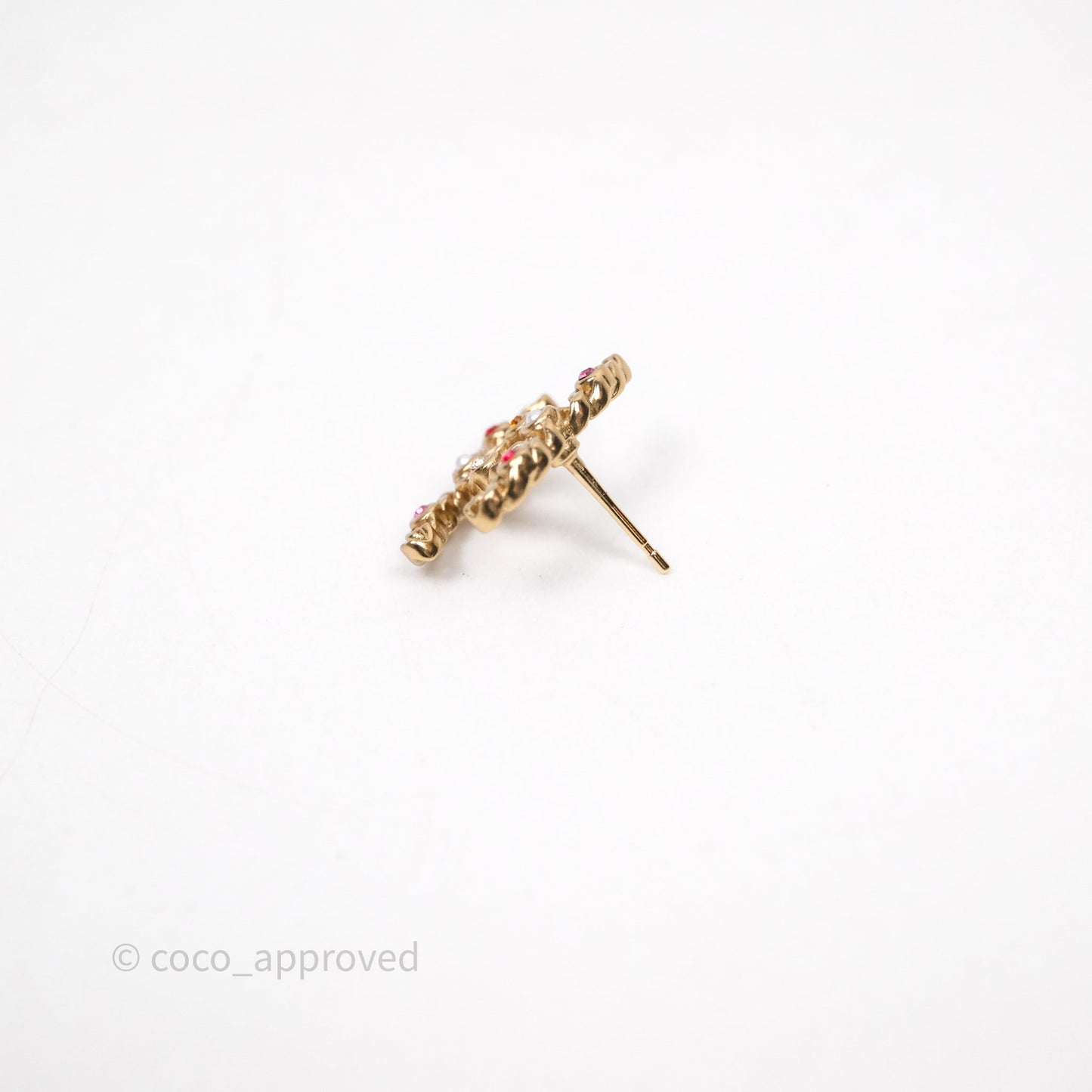 Chanel CC Crystal Pearl Earrings Gold Tone 21P