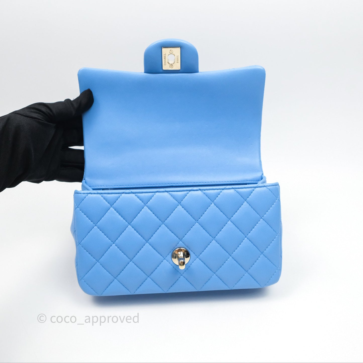Chanel Top Handle Mini Rectangular Flap Blue Lambskin Gold Hardware